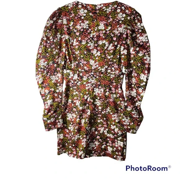 & Other Stories Extra Puff Sleeves Mini Dress Floral Pink Black Size 0 NWT - Picture 6 of 13